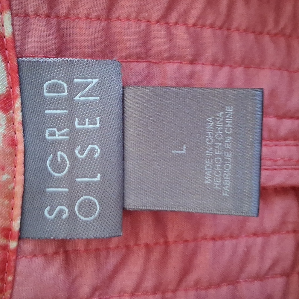 Sigrid Olsen 100% Silk Cream Coral Batik Lightweight Quilted Jacket Size Large - Picture 5 of 8